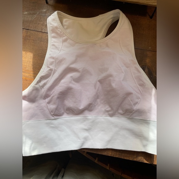 Ebb to Train *sun Lululemon Sports Bra size 8 white and pink high neck - Picture 6 of 14